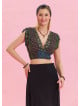 Deep V Neck Waist Gipel Navy Blue Floral Blouse 4633